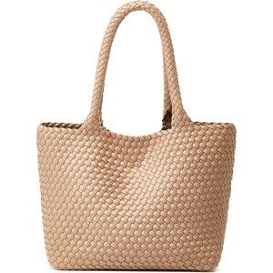 Handmade Woven Tote for Women - Elegant Khaki Beach Bag with Magnetic Closure